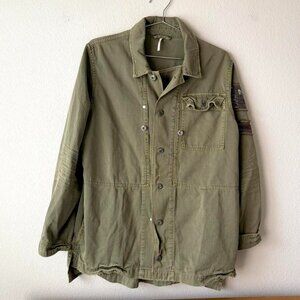 Free People Olive Green Military Field Jacket Button Up Women's Large